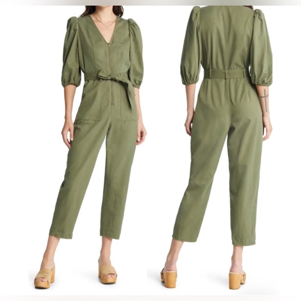 Nordstrom Treasure & Bond Woven Zip Front Size XL Washed Jumpsuit Green